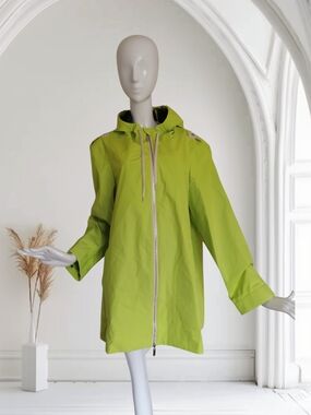 NEW Women's Lime Green Hooded Trench Coat - Lightweight Zip Front